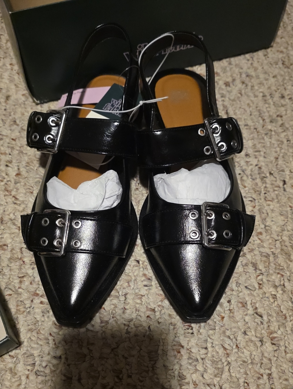 Wild Fable Women's Black Pointed Slingback Buckle Flats